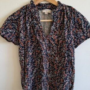 Ann Taylor LOFT Floral Ruffle Split-Neck Blouse Size XXSP